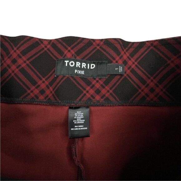 Torrid Plaid Ponte Slim Fix Pixie Pant Red Black - Picture 5 of 8